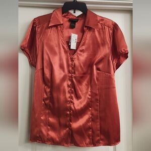 Lane Bryant Satin Blouse - Rich Rust